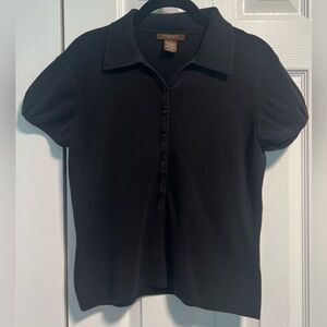 Women's Esperanto Collared Semi Button Ribbed Short Sleeved Cotton Top